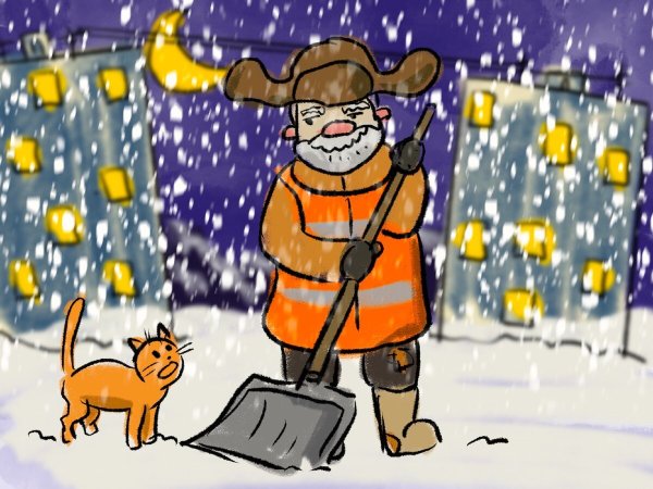 Дворник зимой