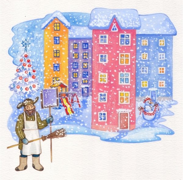 Иллюстрации дворник зимой для детей