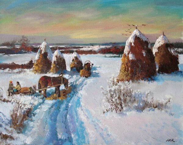 Зимний пейзаж со стогами Крыжицкий