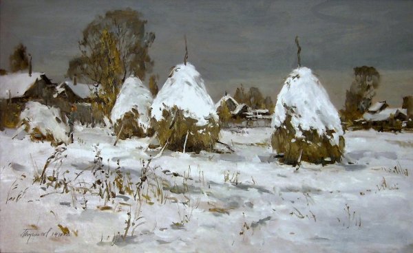 Крыжицкий к.я. зимний пейзаж со стогами. 1910