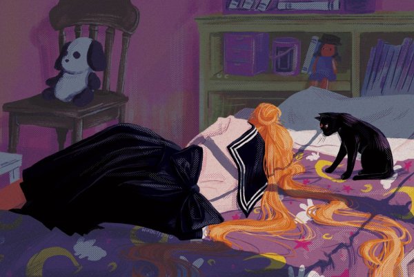 Аниме девушка кошка спит