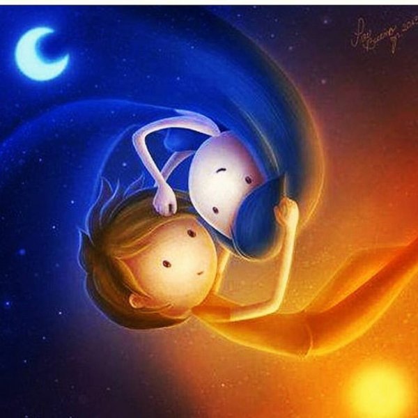 Солнце и Луна арт милый