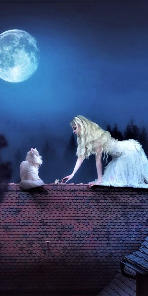 Девочка с жёлтыми волосами которые ходят со своей кошечкой луной