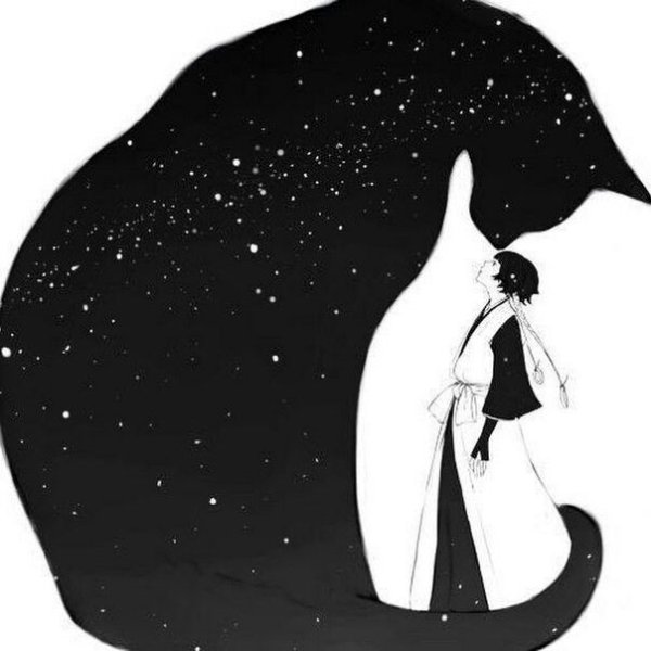 Девочка с котом силуэт