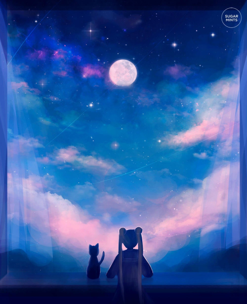 Луна и звезды арт