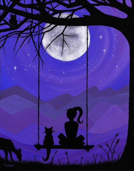 Силуэт кошки в ночи