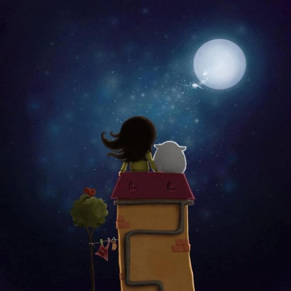 Девочка смотрит на луну