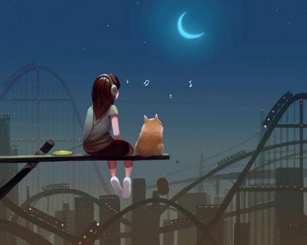 Одиночество девушка кот