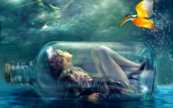 Живопись фэнтези девушка в воде