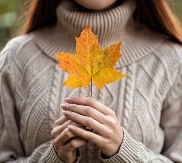 Девушка с осенними листьями