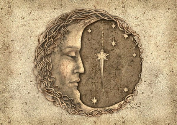 Винтажная Луна с лицом