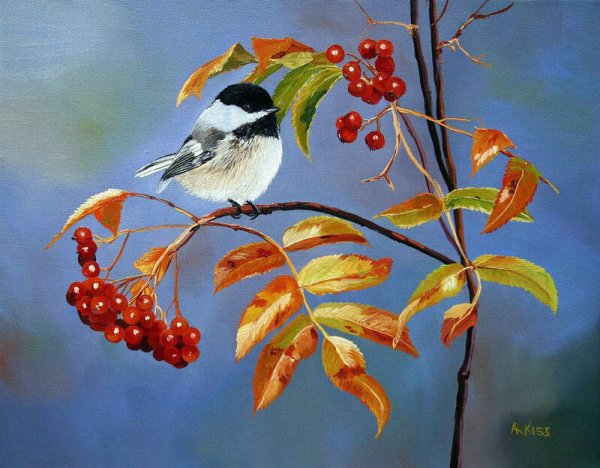 Осенние птицы живопись