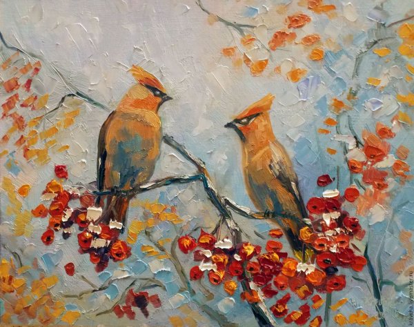 Пейзаж с рябиной живопись