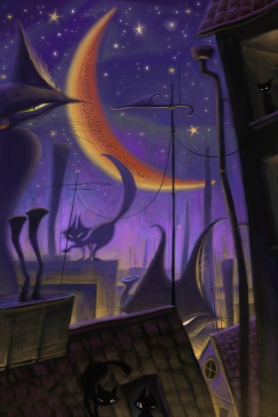 Луна над крышами домов