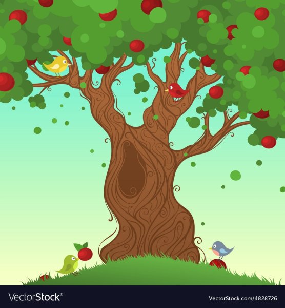 Дерево с дуплом цветное