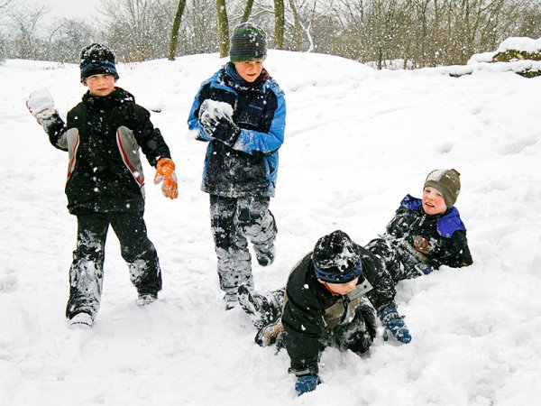 Дети снежки