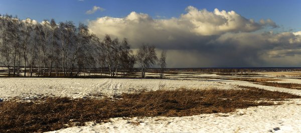 В полях Белеет снег