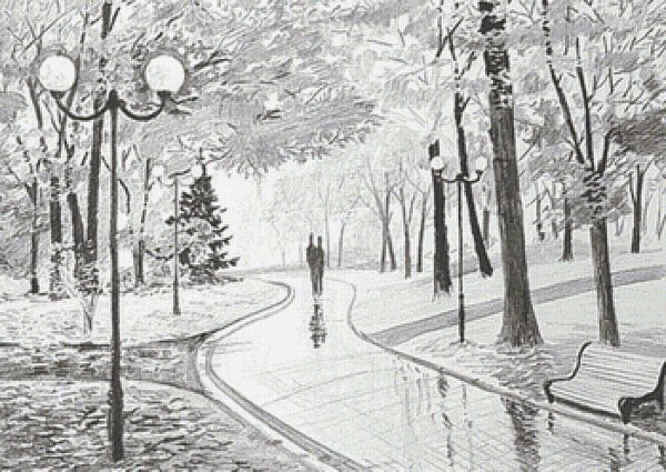 Пейзаж парка карандашом