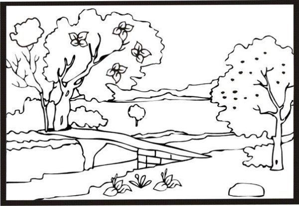 Весенний пейзаж раскраска