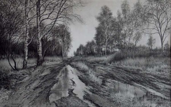 Осенний пейзаж в графике