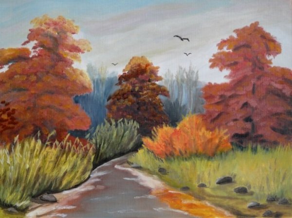 Осенний лес цветными карандашами