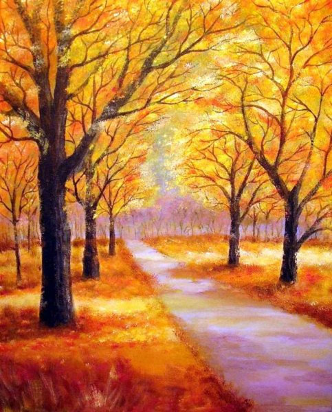 Осенний пейзаж цветными карандашами