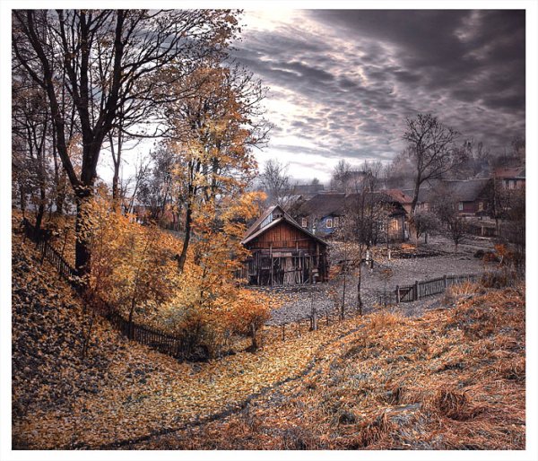 Деревня домик осень двор темень