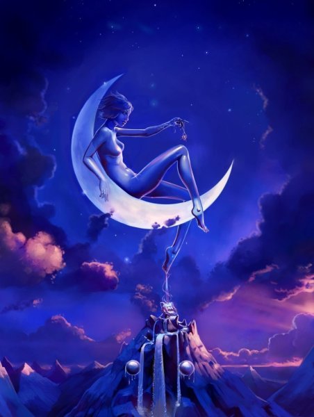 Девушка сидит на Луне