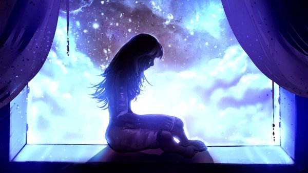 Девушка сидит у окна арт