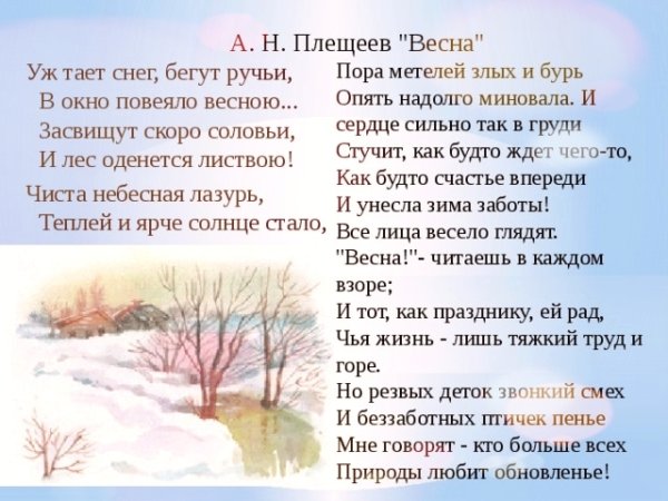 Алексей Плещеев стихотворение Весна