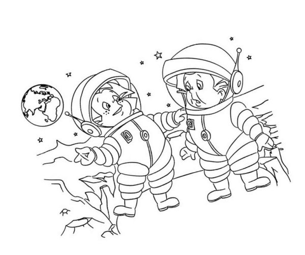 Раскраска Незнайка на Луне в скафандре