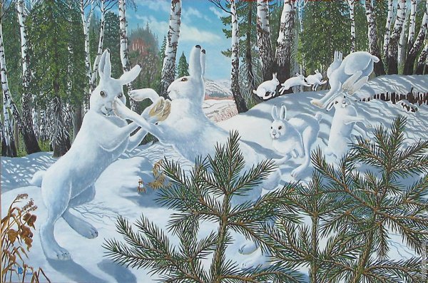 Картина зайцы Меньшиковой