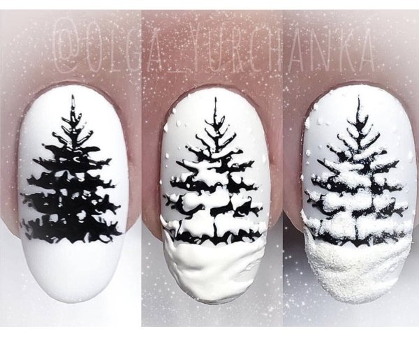 Рисунок елочки на ногтях