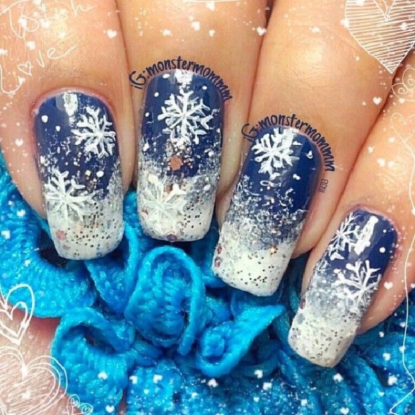 Новогодние ногти со снежинками