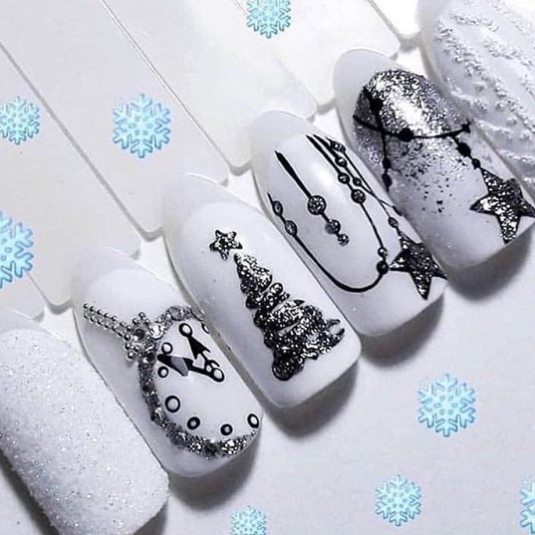 Молочные новогодние ногти