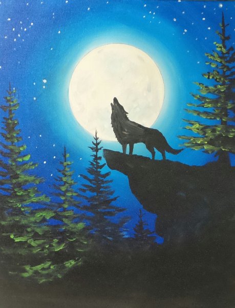 Ночной пейзаж с волком