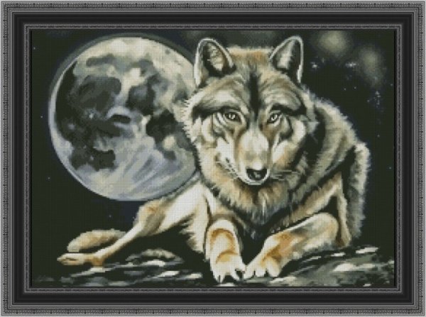 Нарисовать волка с луной