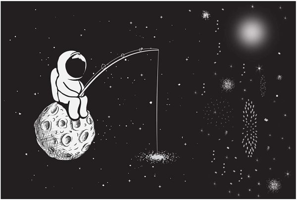 Космонавт рыбачит на Луне