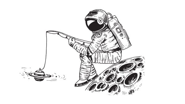 Космонавт на Луне с удочкой