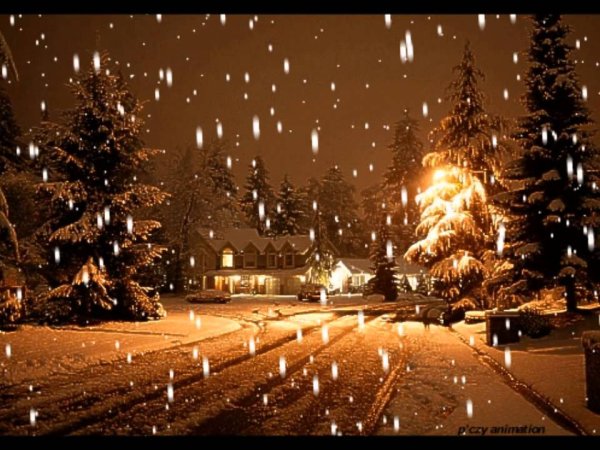 Новогодняя елка на улице идет снег