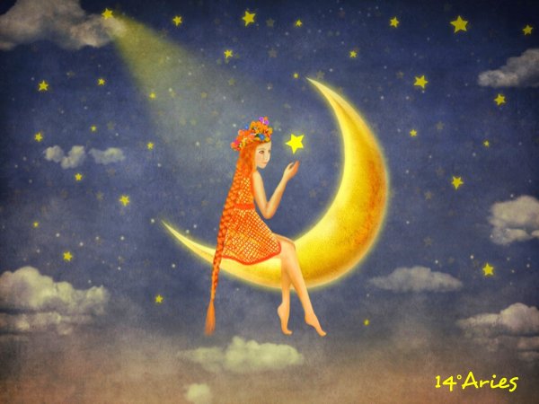 Девушка сидит на полумесяце