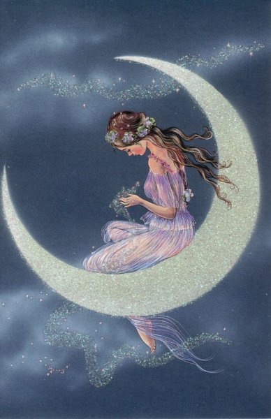 Девушка сидит на месяце