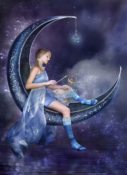 Девушка сидит на Луне