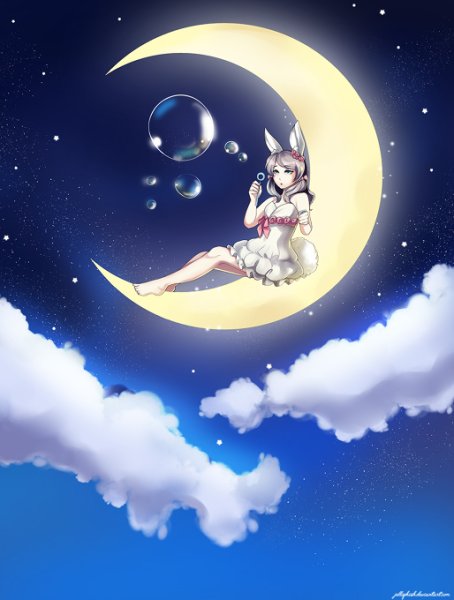 Девушка сидит на Луне