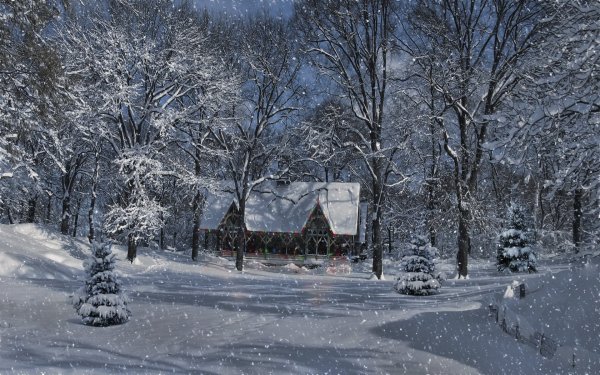 Зимний пейзаж снегопад