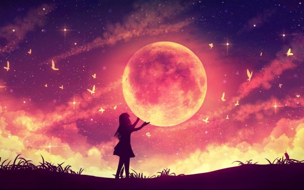 Девушка на фоне Луны