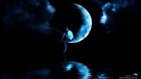 Мальчик на Луне с удочкой