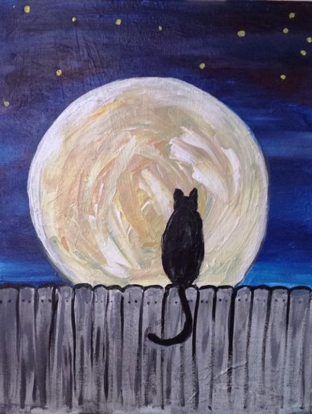 Картина кот и Луна