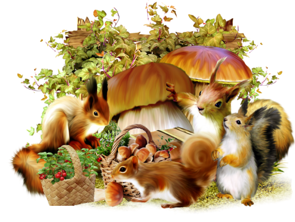 Осенние животные на прозрачном фоне