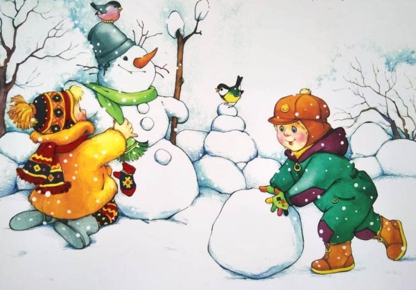 Дети слепили снеговика